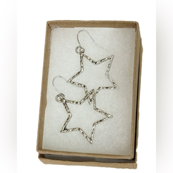 Silver Star Hoop Earrings - Picture 1 of 2